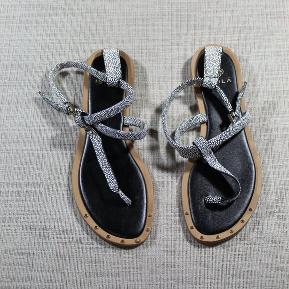 Isola Mackenzie Black and White Flat Sandal Sz 8.5 - Picture 1 of 7